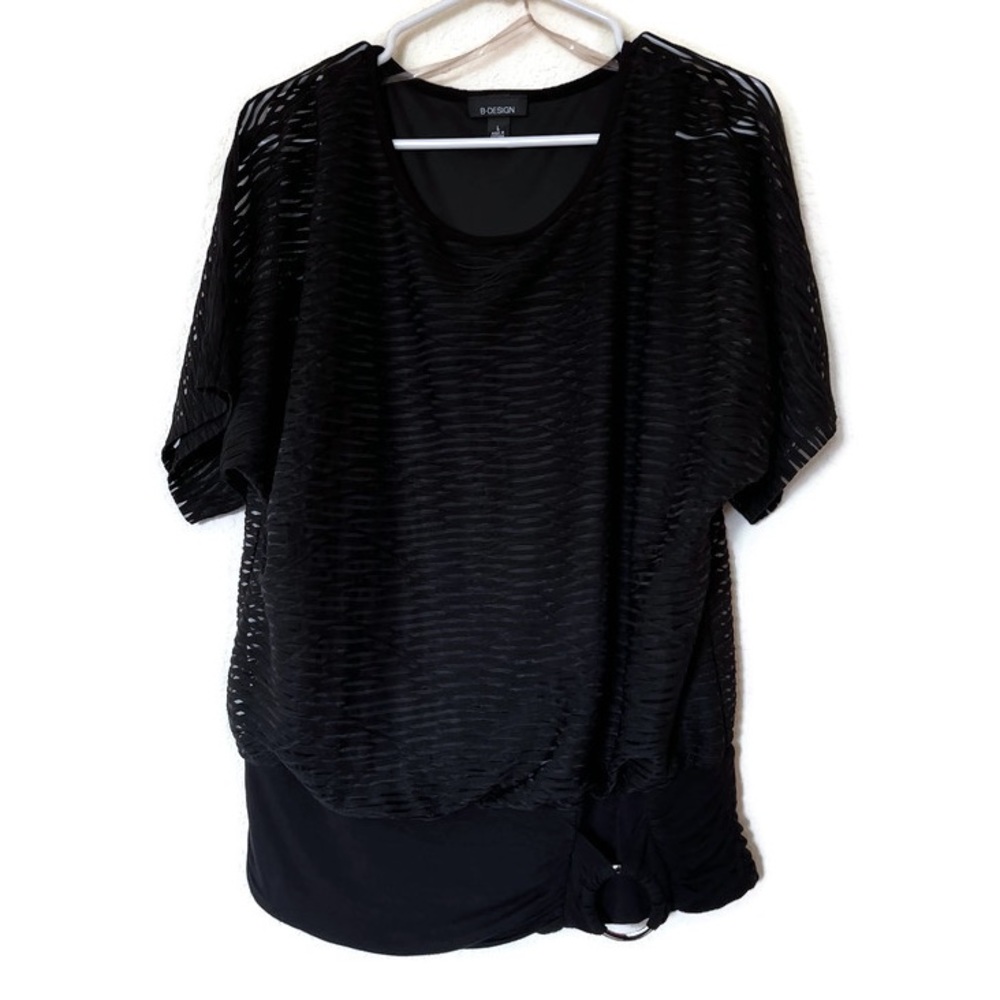 B Design women’s black sheer top with silver waist accent size large
